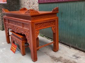 Combo án gian thờ và kệ tivi gỗ gõ đỏ cao cấp (Củ Chi - HCM) 19 mẫu án gian đục họa tiết tinh xảo 3 mặt