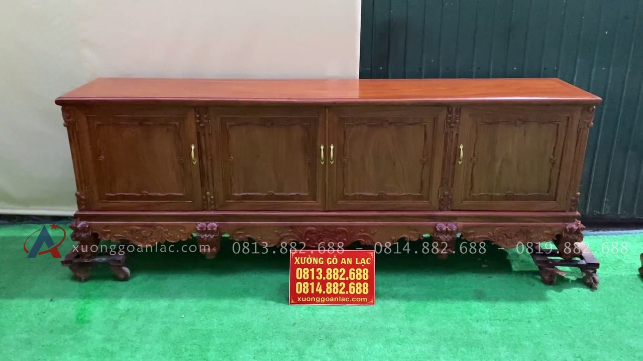 Combo án gian thờ + kệ tivi gỗ hương đá (Vinhomes Oceanpark) 33 Thân kệ thiết kế nhiều ngăn tủ tiện dụng