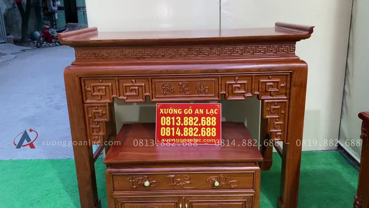 Combo án gian thờ + kệ tivi gỗ hương đá (Vinhomes Oceanpark) 25 án gian thờ mẫu triện