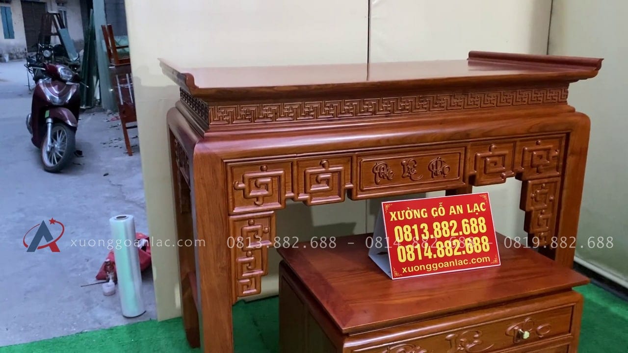 Combo án gian thờ + kệ tivi gỗ hương đá (Vinhomes Oceanpark) 28 mẫu án gian dạ nền địc triện