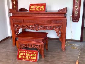combo phòng thờ gồm án gian và hoành phi câu đối gỗ gõ đỏ