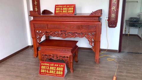 combo phòng thờ gồm án gian và hoành phi câu đối gỗ gõ đỏ