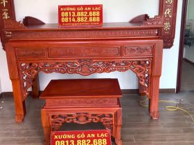 Combo phòng thờ gồm án gian + hoành phi câu đối gỗ gõ đỏ 8 combo án gian kèm bàn cơm
