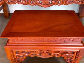 Combo phòng thờ gồm án gian + hoành phi câu đối gỗ gõ đỏ 10 bàn cơm gỗ gõ đỏ