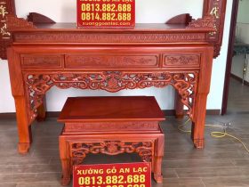Combo phòng thờ gồm án gian + hoành phi câu đối gỗ gõ đỏ 11 mẫu án gian và bàn cơm cao cấp