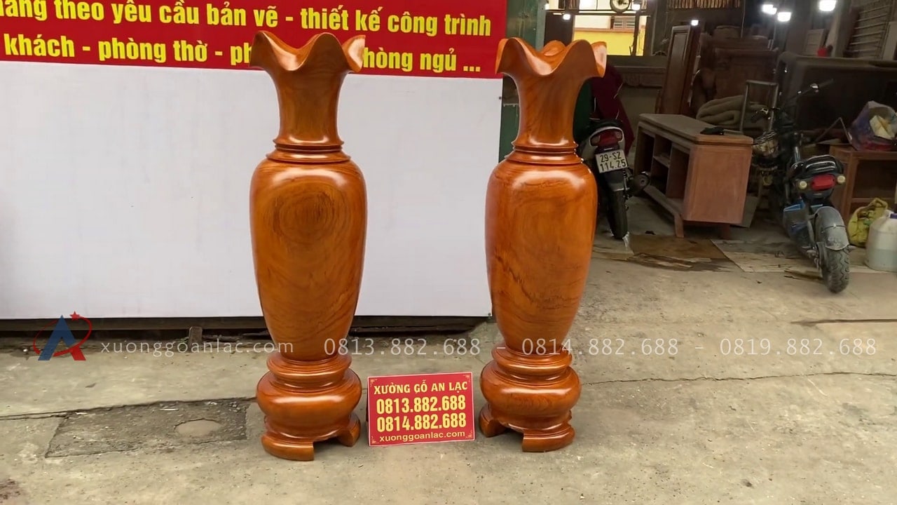 Combo cặp lục bình và giường hoa hồng chim trĩ 23 Cặp lục bình gỗ gõ đỏ hàng liền khối