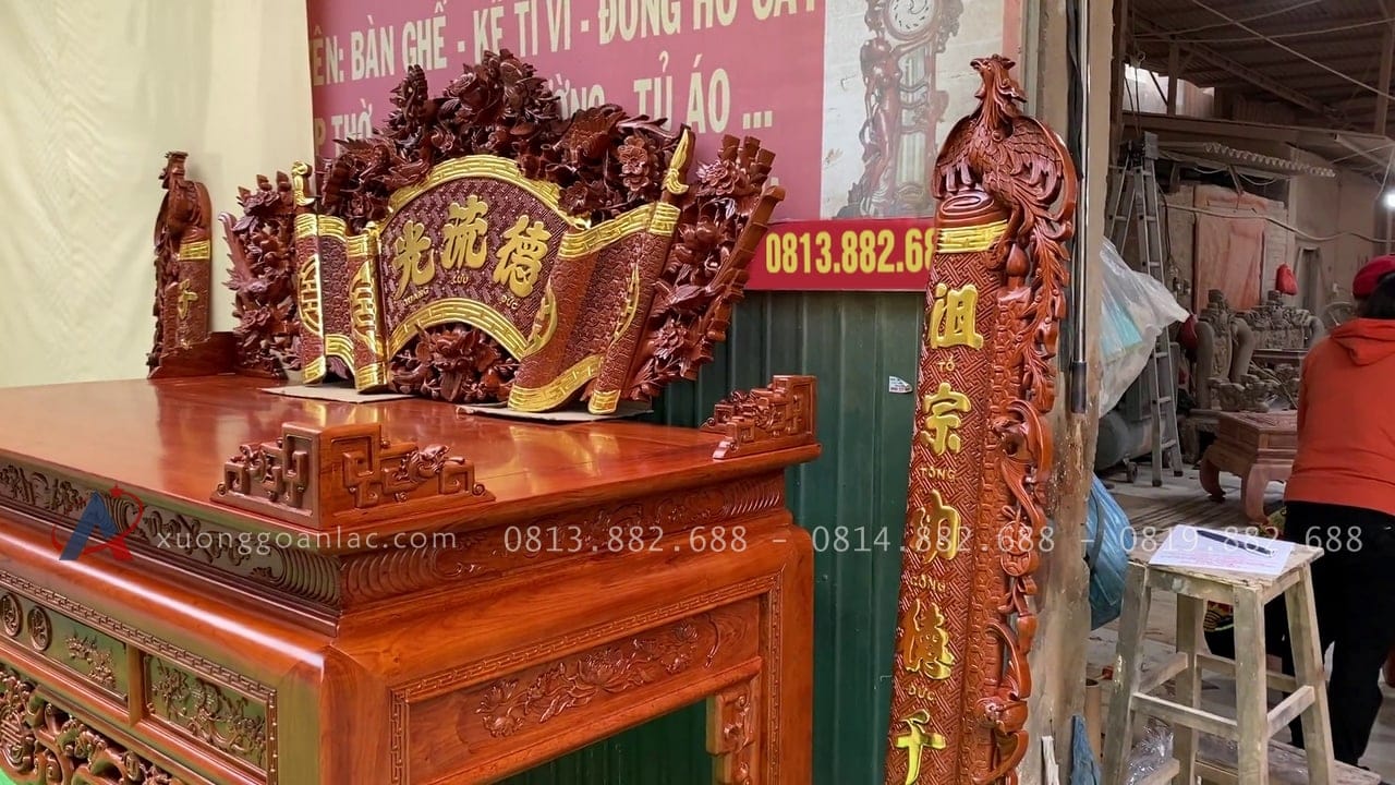 Combo bộ cuốn thư câu đối và án gian thờ Tân Thi, Hưng Yên. 10 bộ đôi câu đối phượng hóa