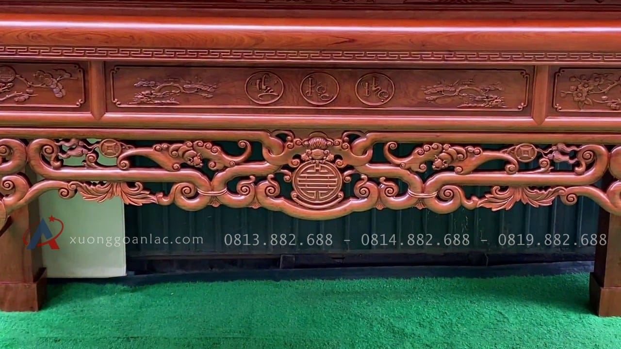 Combo bộ cuốn thư câu đối và án gian thờ Tân Thi, Hưng Yên. 22 dạ đục ngù phúc kim tiền
