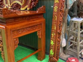 Combo bộ cuốn thư câu đối và án gian thờ Tân Thi, Hưng Yên. 16 dạ hồi án gian đục tỉa đẹp như dạ tiền