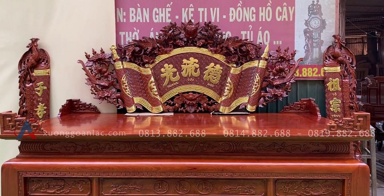 Combo bộ cuốn thư câu đối và án gian thờ Tân Thi, Hưng Yên. 25 bộ cuốn thư câu đồi gỗ gụ