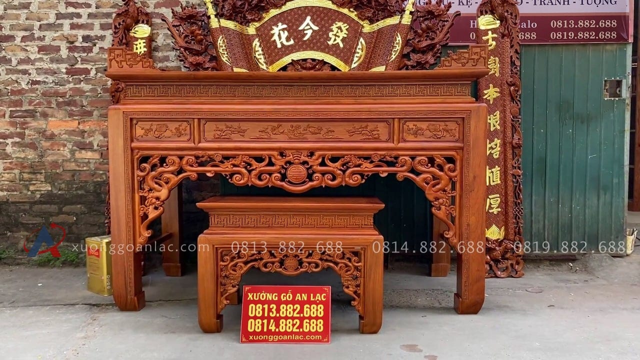 Combo đồ thờ gỗ gụ Lào xịn 2 combo nội thất phòng thờ sang trọng