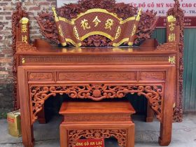 Combo đồ thờ gỗ gụ Lào xịn 12 câu đối phượng hóa gỗ gụ