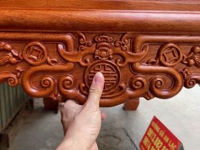Combo đồ thờ gỗ hương cao cấp giao Sóc Sơn 18 dạ tiền đục họa tiết dơi ngũ phúc