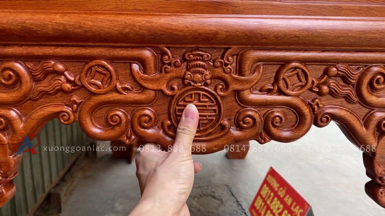 Combo đồ thờ gỗ hương cao cấp giao Sóc Sơn 28 dạ tiền đục họa tiết dơi ngũ phúc