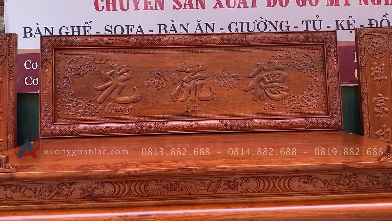 Combo đồ thờ gỗ hương cao cấp giao Sóc Sơn 22 khung hoành phi chặt gấm cuốn thư