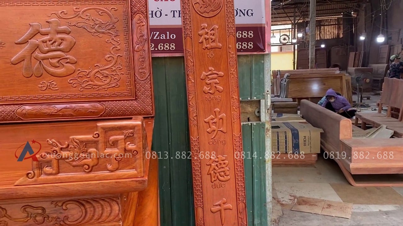 Combo đồ thờ gỗ hương cao cấp giao Sóc Sơn 24 câu đối gỗ hương đá