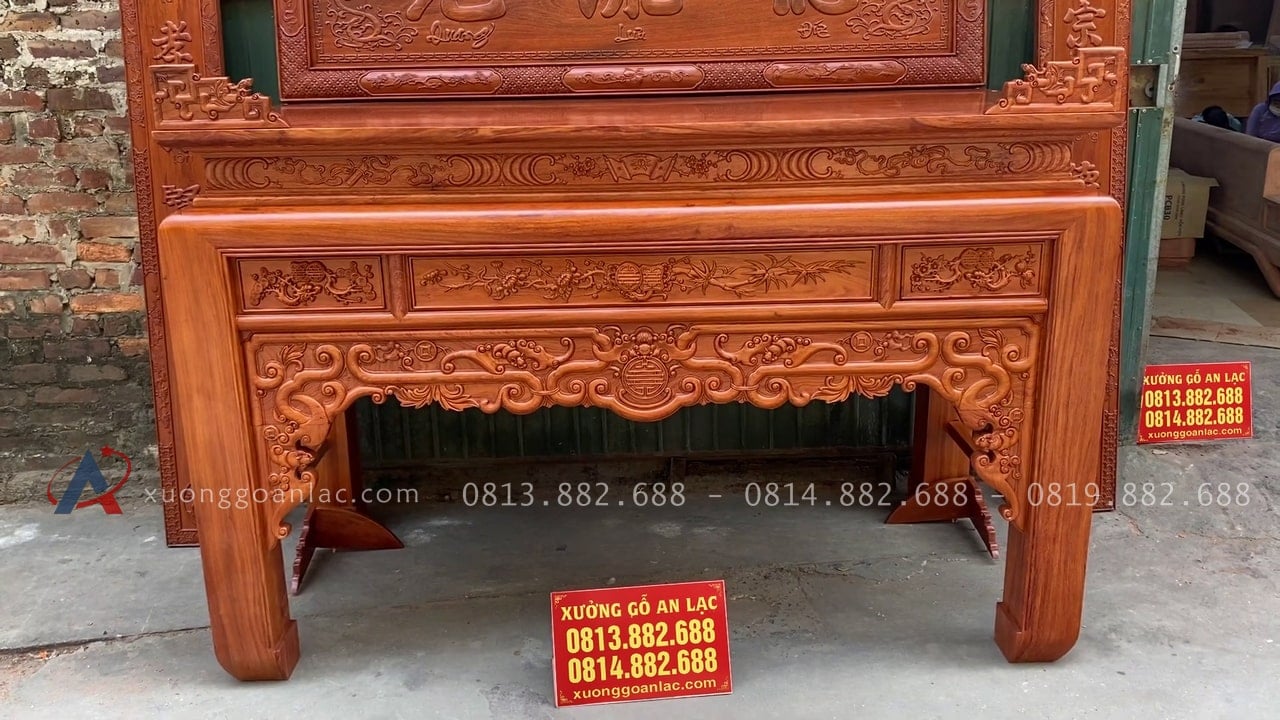 Combo đồ thờ gỗ hương cao cấp giao Sóc Sơn 27 mẫu án gian như ý dạ nền