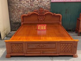 giường ngủ chim trĩ và bàn phấn hoa hồng gỗ gõ đỏ