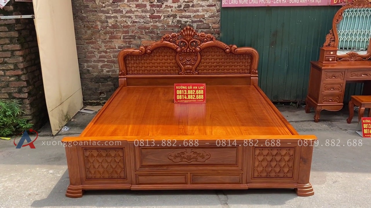 Combo giường ngủ chim trĩ + bàn phấn mẫu hoa hồng chất liệu gỗ gõ đỏ 24 giường ngủ chim trĩ và bàn phấn hoa hồng gỗ gõ đỏ