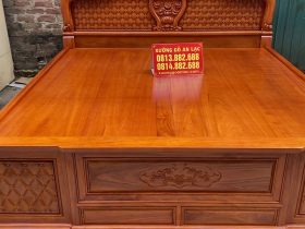 Combo giường ngủ chim trĩ + bàn phấn mẫu hoa hồng chất liệu gỗ gõ đỏ 21 mẫu giường ngủ louis hồng chim trĩ