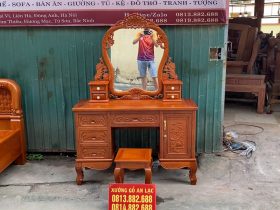 Combo giường ngủ chim trĩ + bàn phấn mẫu hoa hồng chất liệu gỗ gõ đỏ 22 mẫu bàn phấn hoa hồng
