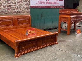 combo giường ngủ gỗ gõ và án gian gỗ hương đá