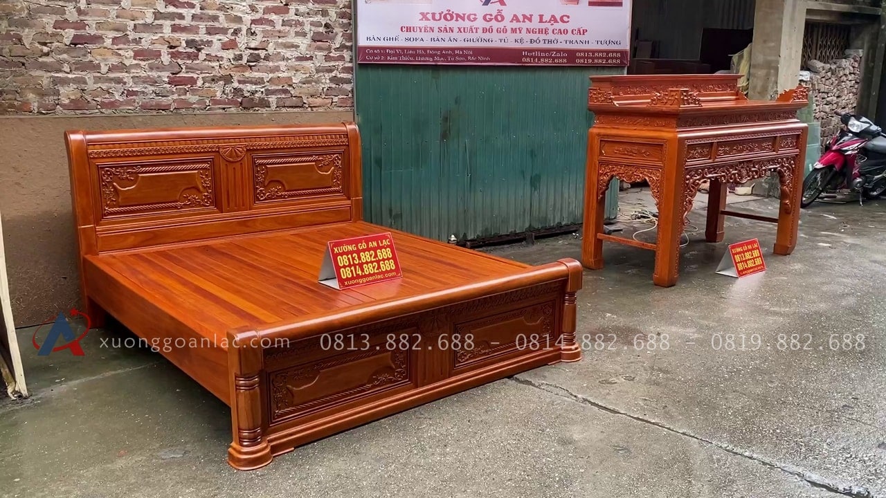 Combo giường ngủ mẫu chữ X gỗ gõ đỏ và án gian thờ mẫu như ý gỗ hương đá 28 combo giường ngủ gỗ gõ và án gian gỗ hương đá
