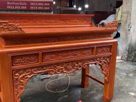 Combo giường ngủ mẫu chữ X gỗ gõ đỏ và án gian thờ mẫu như ý gỗ hương đá 24 mẫu án gian như ý đục dơi ngũ phúc