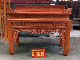 Combo giường ngủ mẫu chữ X gỗ gõ đỏ và án gian thờ mẫu như ý gỗ hương đá 27 mẫu án gian gỗ hương đá