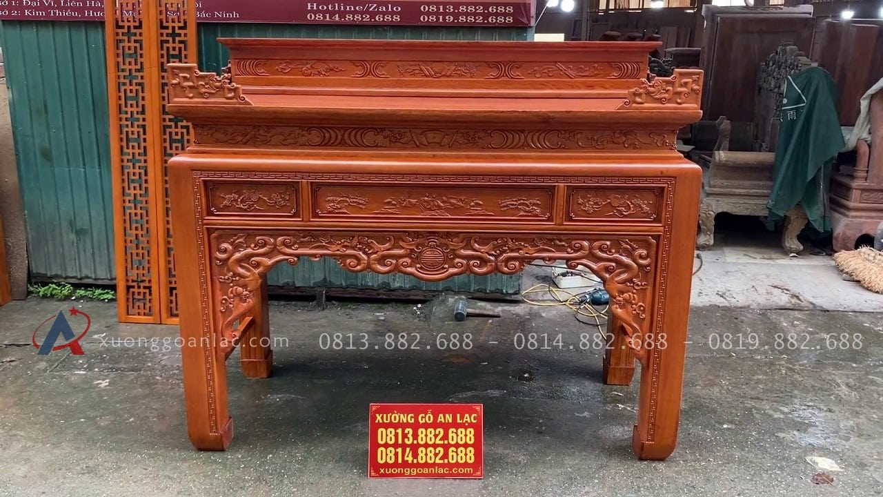 Combo giường ngủ mẫu chữ X gỗ gõ đỏ và án gian thờ mẫu như ý gỗ hương đá 14 mẫu án gian gỗ hương đá