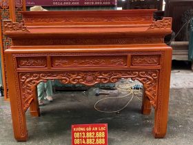 Combo giường ngủ mẫu chữ X gỗ gõ đỏ và án gian thờ mẫu như ý gỗ hương đá 21 án gian nhị cấp mẫu như ý