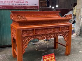 Combo giường ngủ mẫu chữ X gỗ gõ đỏ và án gian thờ mẫu như ý gỗ hương đá 22 án gian gỗ hương đá cao cấp