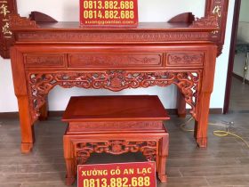 Combo nội thất phòng thờ án gian, bàn cơm, bộ hoành phi câu đối gỗ gõ đỏ cao cấp 6 Bộ đôi án gian thờ và bàn cơm gỗ gõ