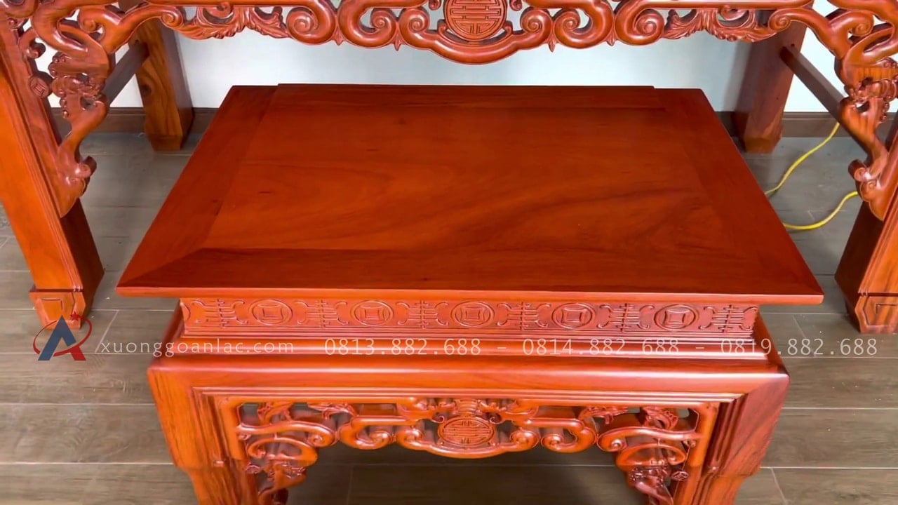 Combo nội thất phòng thờ án gian, bàn cơm, bộ hoành phi câu đối gỗ gõ đỏ cao cấp 13 bàn cơm gỗ gõ đỏ