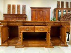 Kệ tivi tân cổ điển gỗ gõ đỏ VIP (Chú Lợi, Hà Nội) 7 thân kệ nhiều ngăn tủ tiện dụng