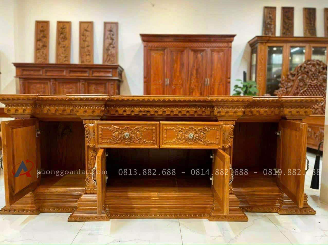 Kệ tivi tân cổ điển gỗ gõ đỏ VIP (Chú Lợi, Hà Nội) 12 thân kệ nhiều ngăn tủ tiện dụng
