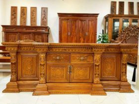 Kệ tivi tân cổ điển gỗ gõ đỏ VIP (Chú Lợi, Hà Nội) 9 mẫu kệ tivi louis hoàng gia