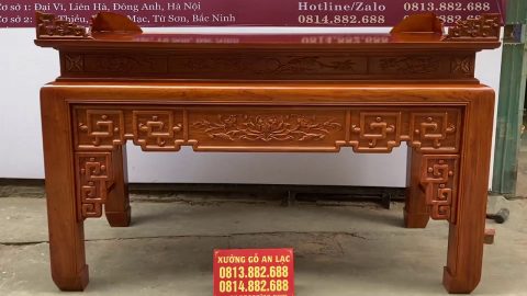 mẫu án gian thờ đục triện sen gỗ hương đá