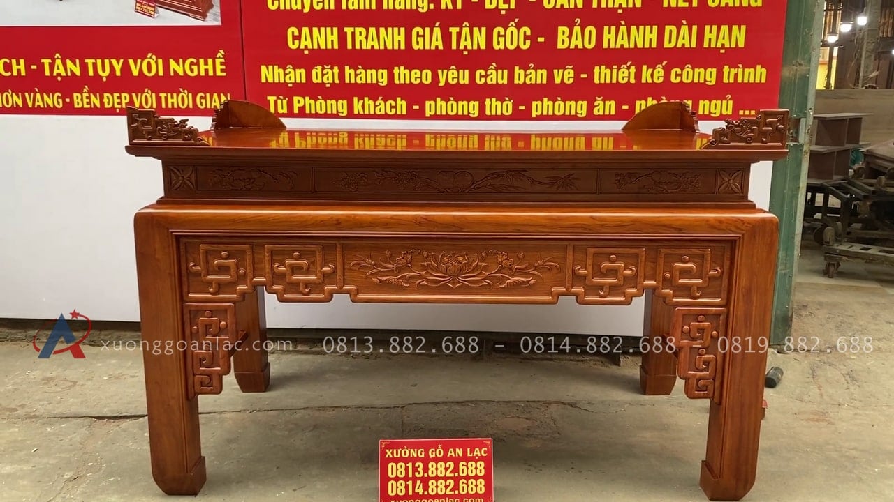 Mẫu ban thờ 2m17 gỗ hương đá giao Quảng Ninh 26 mẫu án gian triện sen gỗ hương cao cấp