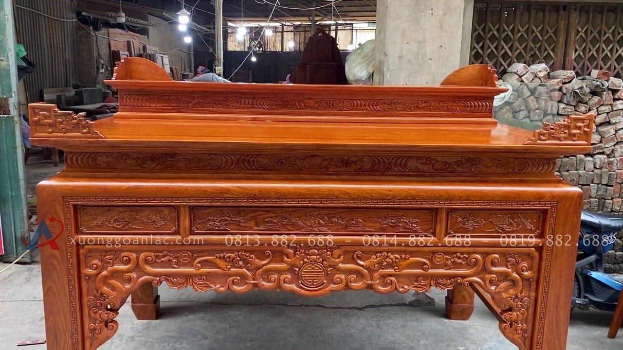 Án gian thờ nhị cấp hàng đặt 2m17 gỗ Hương Đá chân 14 giao Thái Nguyên 2 mẫu án gian gỗ hương đá