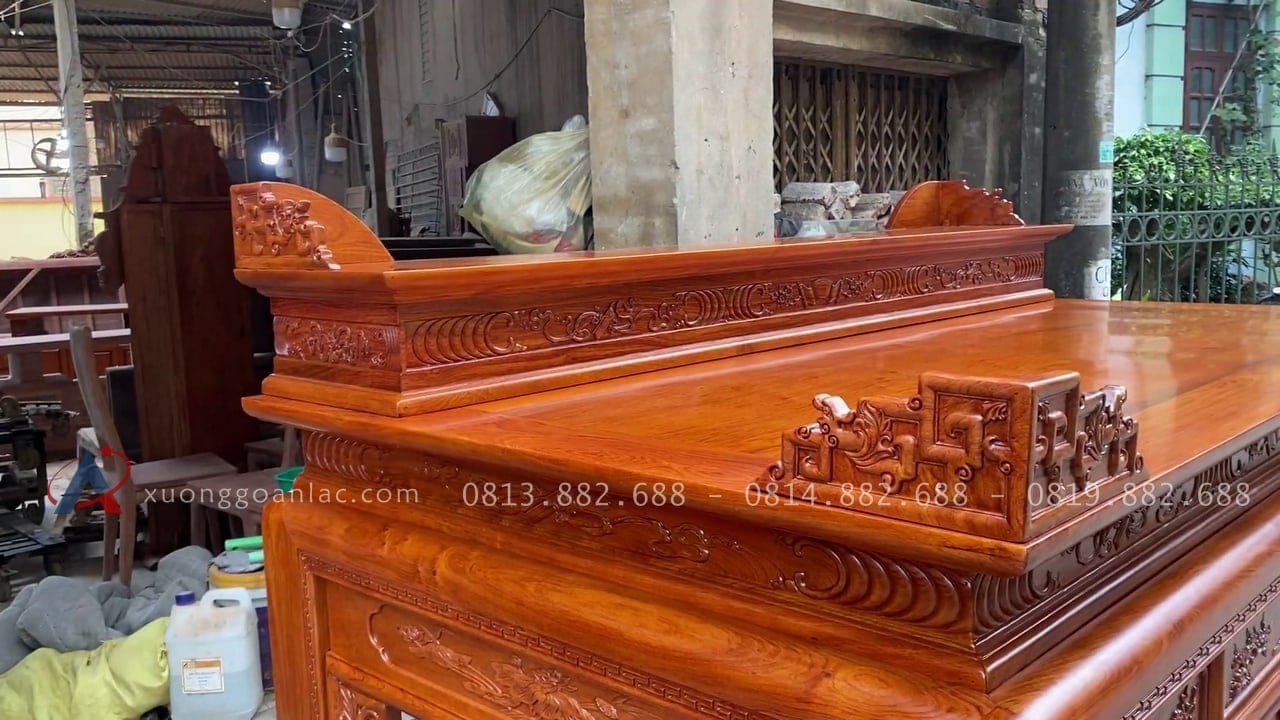 Án gian thờ nhị cấp hàng đặt 2m17 gỗ Hương Đá chân 14 giao Thái Nguyên 3 mẫu án gian nhị cấp tiện dụng