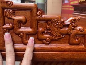 Án gian thờ nhị cấp hàng đặt 2m17 gỗ Hương Đá chân 14 giao Thái Nguyên 13 chi tiết đục trên chặn góc