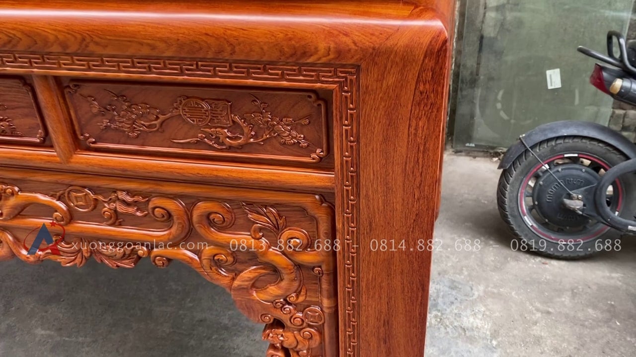 Án gian thờ nhị cấp hàng đặt 2m17 gỗ Hương Đá chân 14 giao Thái Nguyên 21 mẫu án gian đục họa tiết tinh xảo