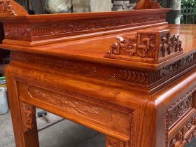 Án gian thờ nhị cấp hàng đặt 2m17 gỗ Hương Đá chân 14 giao Thái Nguyên 17 hồi án gian đục tỉa hoa sen