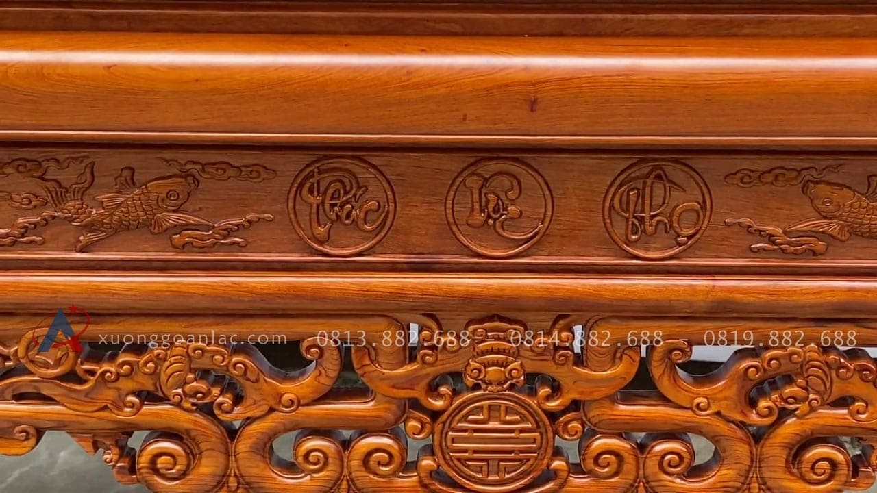 Báo giá 2 bộ án gian thờ Đông Anh - Hà Nội 13 mặt dạ tiền đục họa tiết lọng thủng