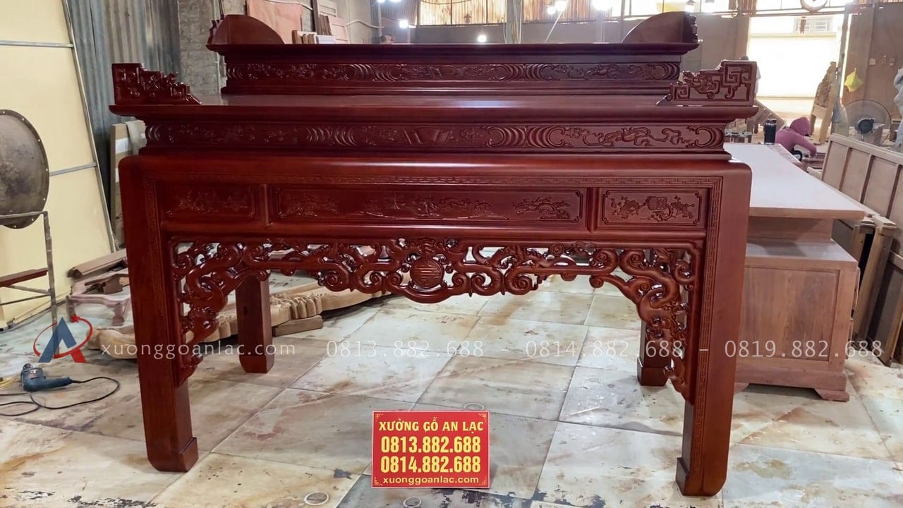 Mẫu án gian thờ Như ý 1m97 gỗ gụ lào giao Tây Hồ - Hà Nội 15 mẫu án gian nhị cấp gỗ gụ