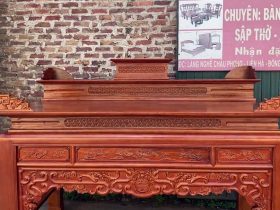 Án gian thờ Tam Cấp 2m17 gỗ gụ lào (Cổ Loa - Đông Anh) 7 án gian thờ mẫu như ý tam cấp