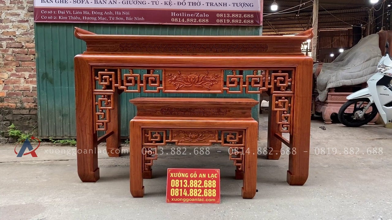 Mẫu án gian thờ Triện Sen 1m97 (Long Biên - Hà Nội) 18 mẫu án gian thờ triện sen gỗ hương đá cao cấp