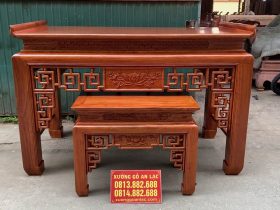 Mẫu án gian thờ Triện Sen 1m97 (Long Biên - Hà Nội) 17 bộ đôi án gian và bàn cơm gỗ hương đá