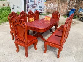 mẫu bàn ăn chữ nhật vuông góc 10 ghế hồng hạt gỗ hương đá
